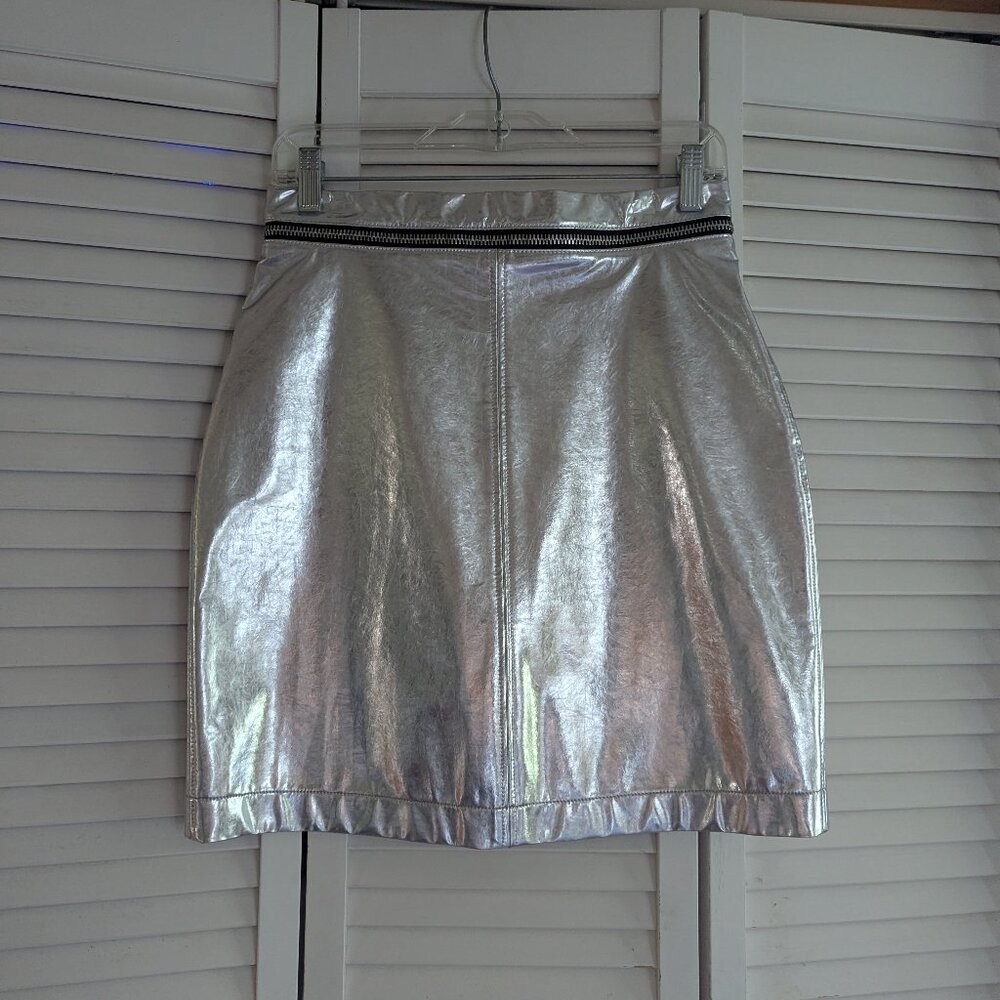 Silver Pleather Zip Mini Skirt by Philosophy di Lorenzo Serafini | Size Small